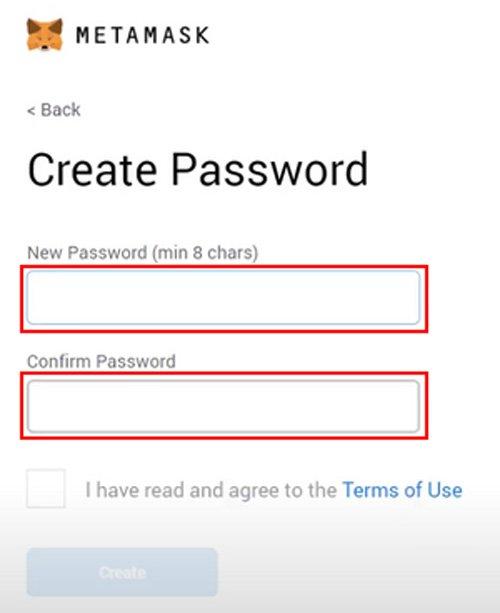 Create a password to access your Metamask wallet