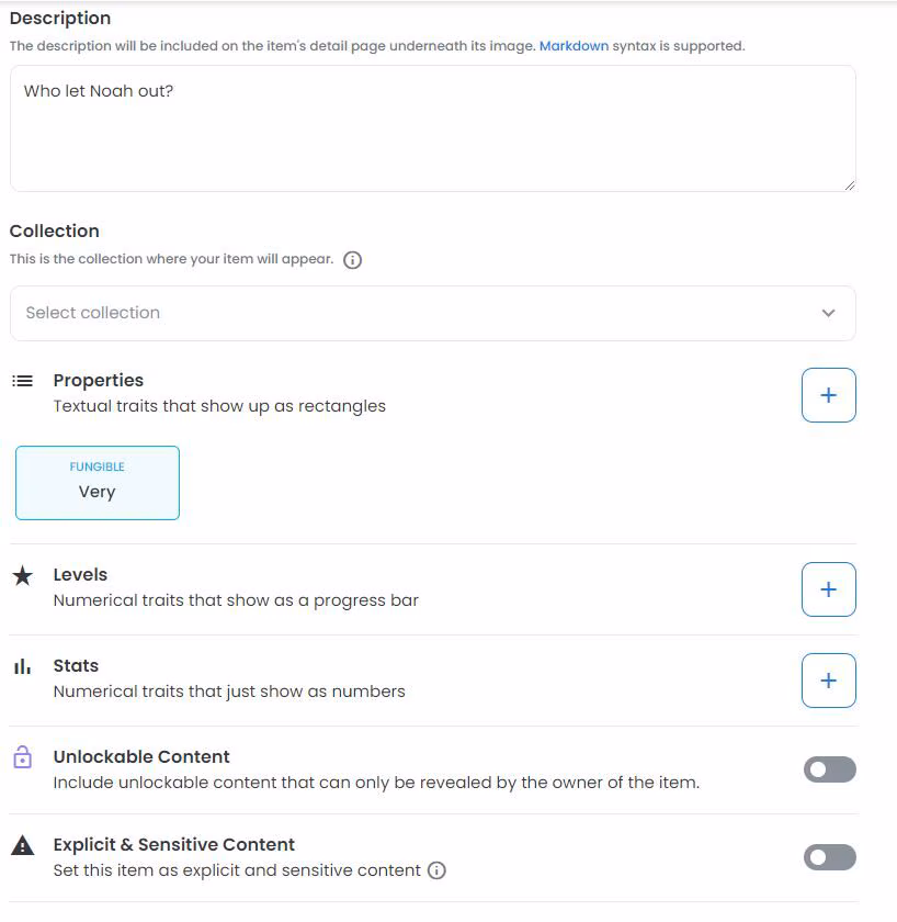 create nft properties